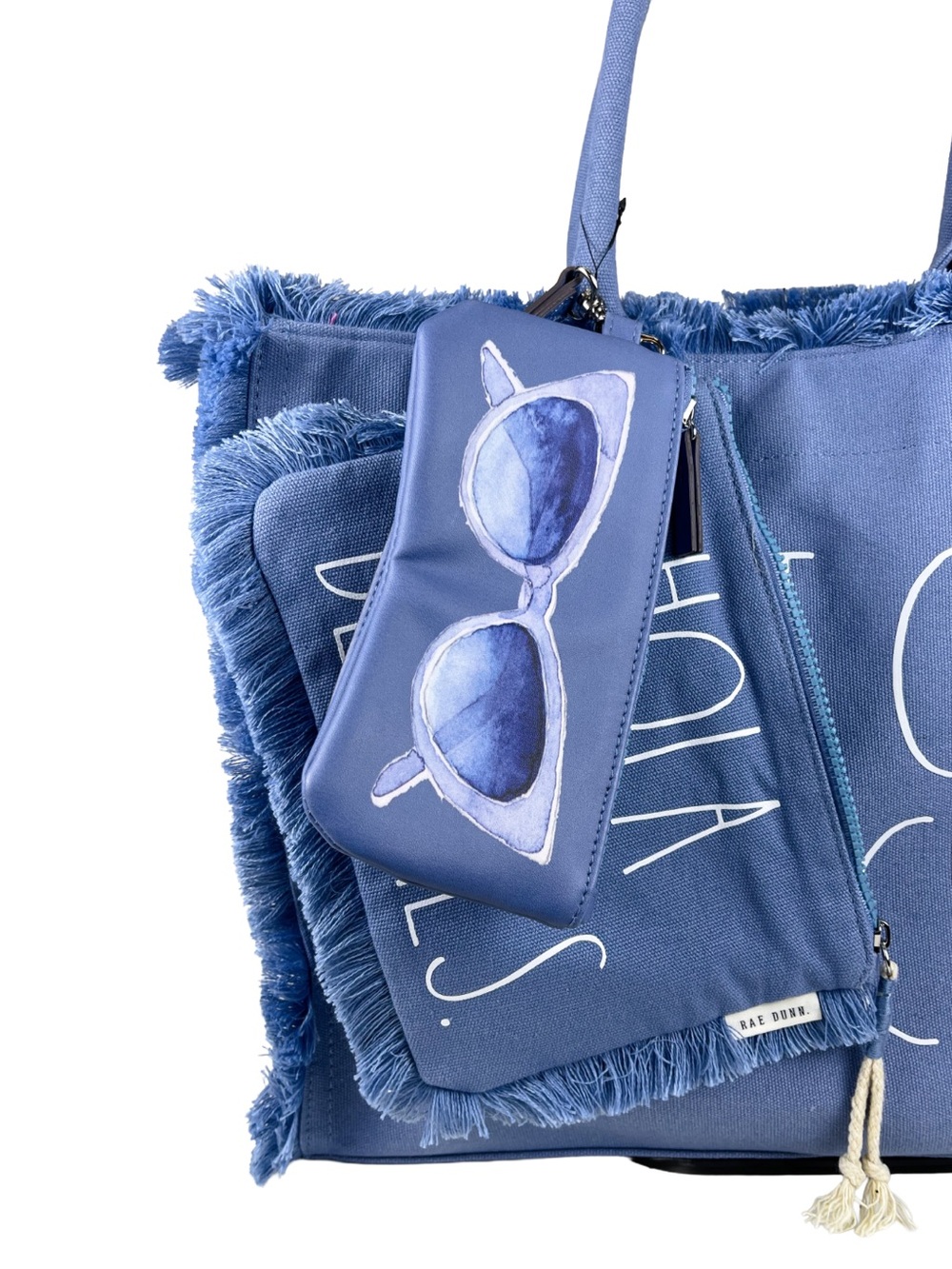 Rae Dunn Beach Tote Bag Set Glasses Pouch & Zipper Pouch NEW - Picture 4 of 16